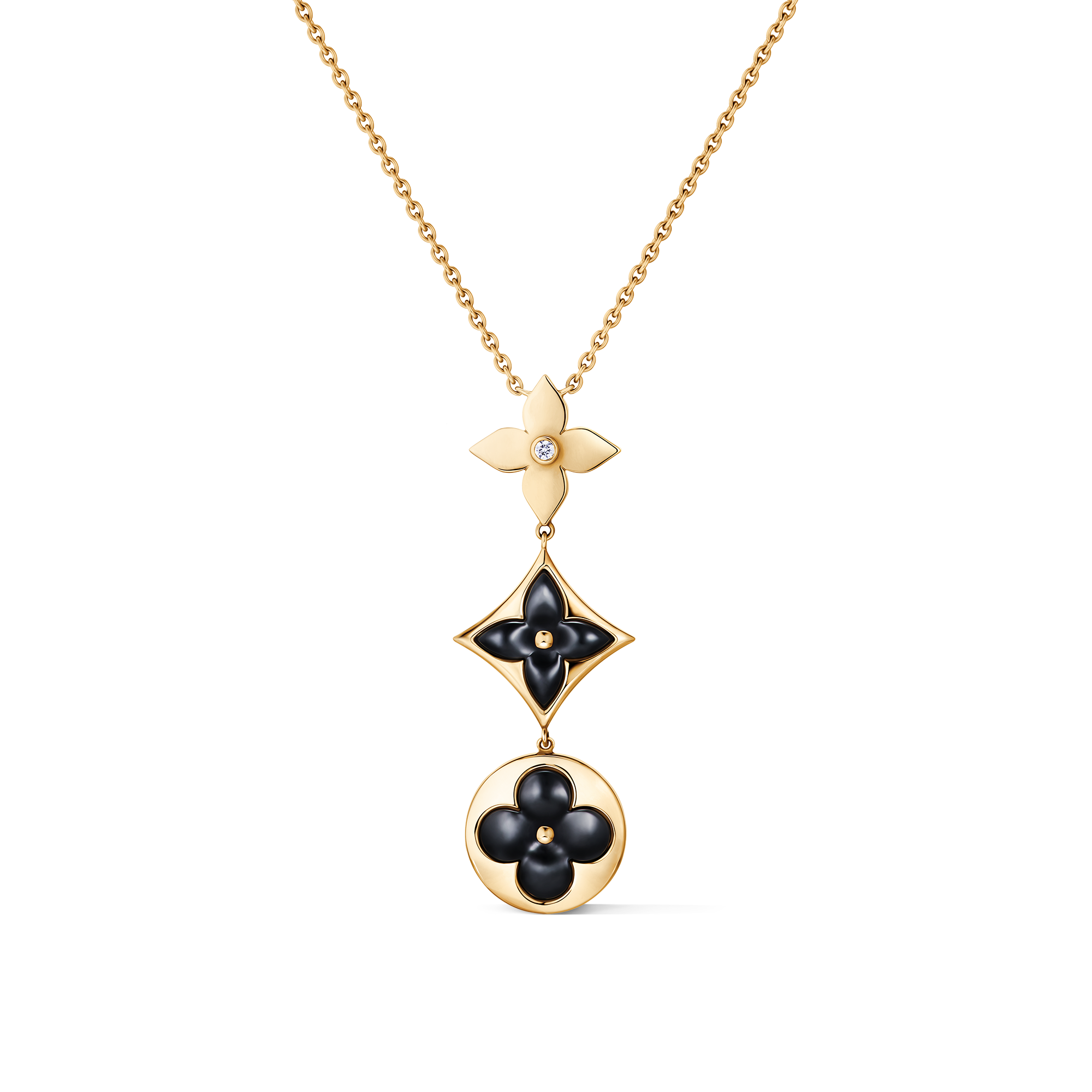 Colour Blossom Lariat Necklace, Yellow Gold, Onyx And Diamond 